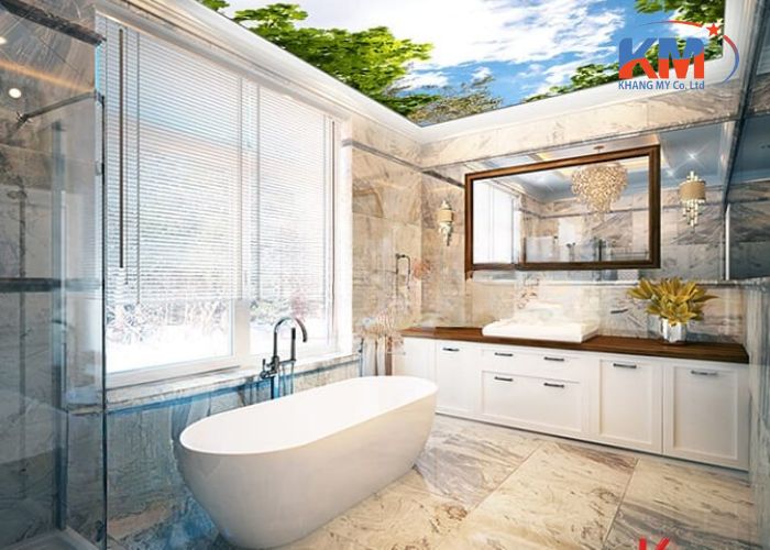 Ứng dụng của trần xuyên sáng 3d (4) Ứng dụng trần xuyên sáng 3D trong phòng tắm