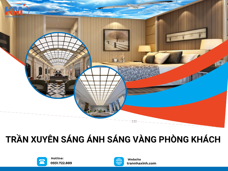 Trần xuyên sáng ánh sáng vàng phòng khách