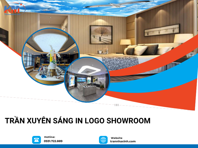 Trần xuyên sáng in logo showroom